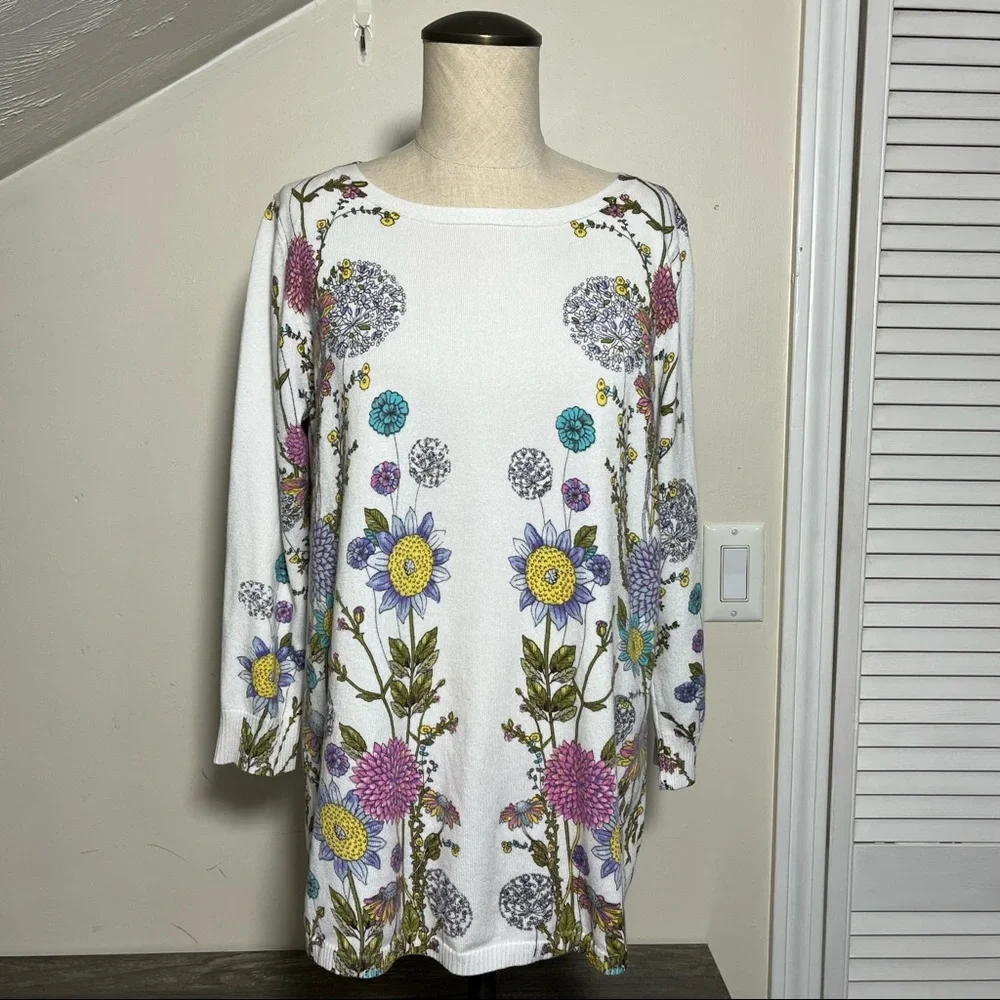 NWOT Joseph A. Floral Long Sleeve Lightweight Sweater, Size L - Picture 1 of 11